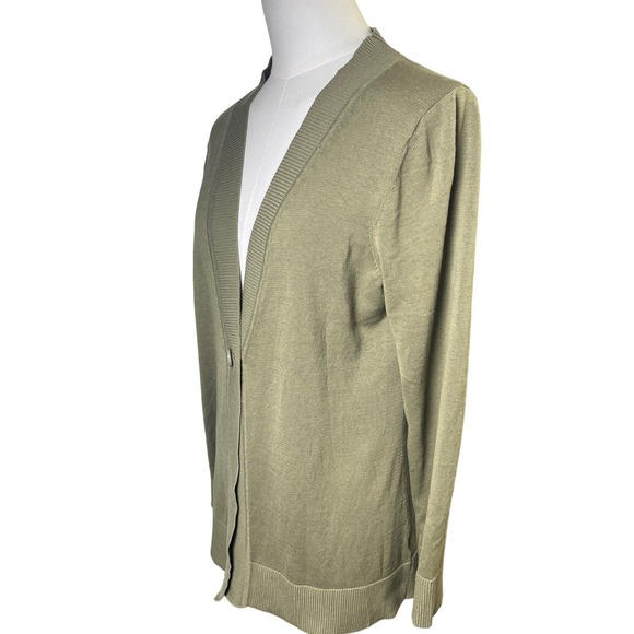 Soft Minimalist Open Front Cardigan Sage Green Silk Cotton Coldwater Creek M - Picture 2 of 9